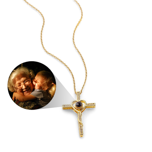 Heart and cross photo necklace