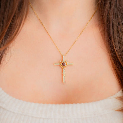 Heart and cross photo necklace