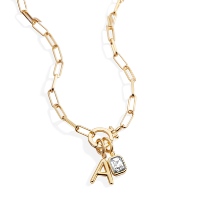 Collana Fermacarte Verde Menta con Iniziale e Ciondolo Pietra di Nascita