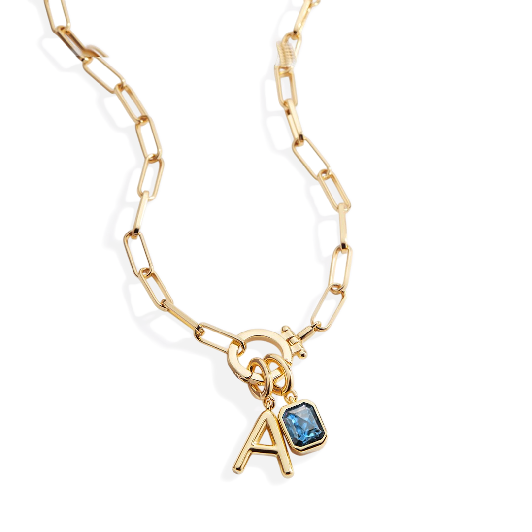 Collana Fermacarte Verde Menta con Iniziale e Ciondolo Pietra di Nascita