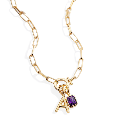 Collana Fermacarte Verde Menta con Iniziale e Ciondolo Pietra di Nascita