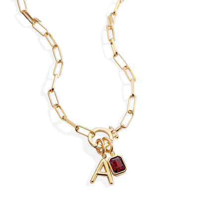 Collana Fermacarte Verde Menta con Iniziale e Ciondolo Pietra di Nascita