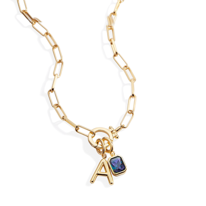 Collana Fermacarte Verde Menta con Iniziale e Ciondolo Pietra di Nascita