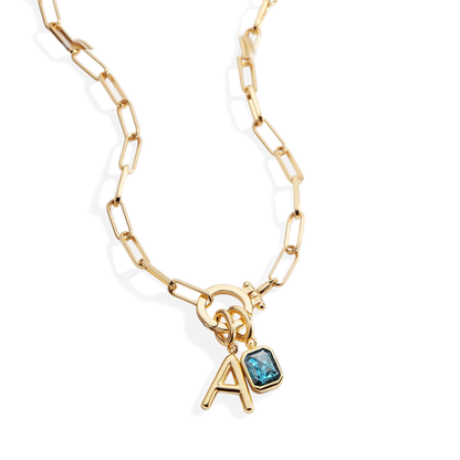 Collana Fermacarte Verde Menta con Iniziale e Ciondolo Pietra di Nascita