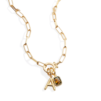 Collana Fermacarte Verde Menta con Iniziale e Ciondolo Pietra di Nascita