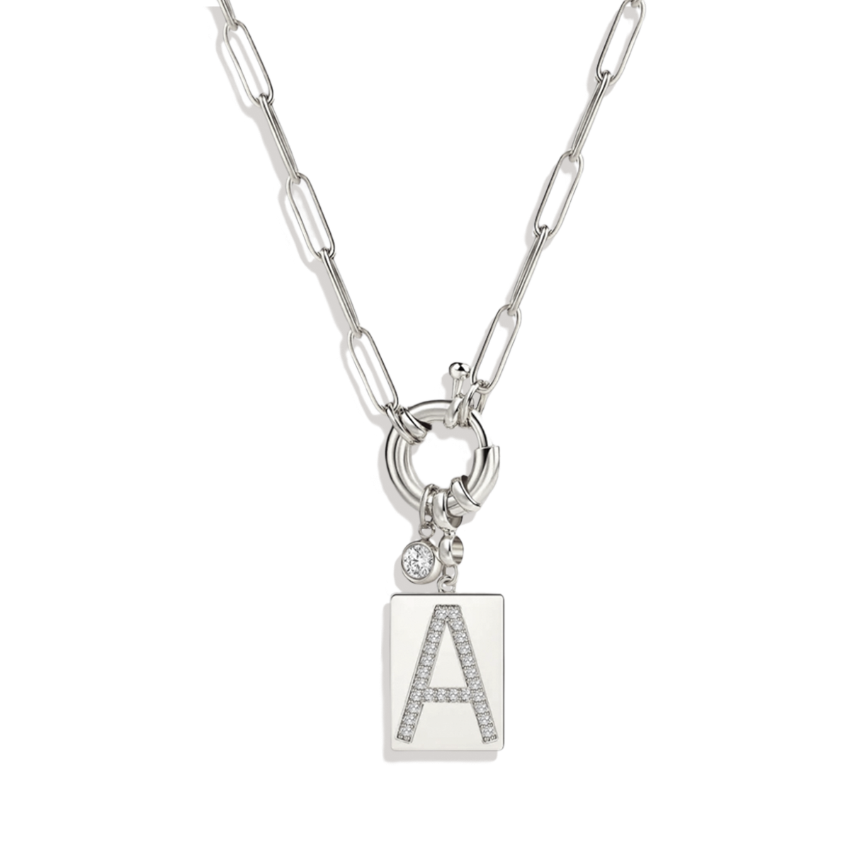 Collana con ciondolo iniziale Pave e catena a graffetta