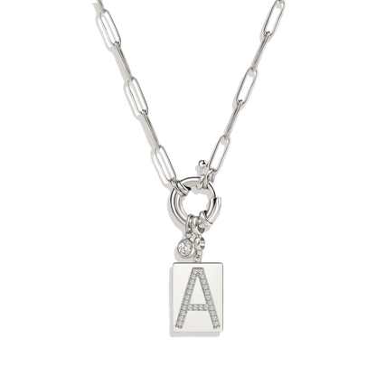 Collana con ciondolo iniziale Pave e catena a graffetta