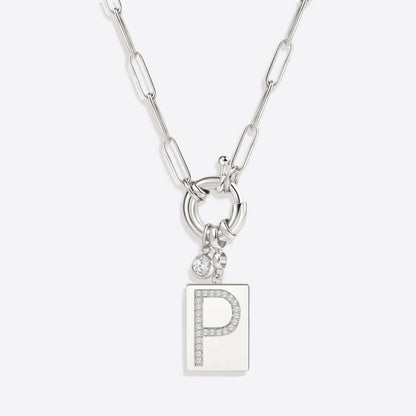 Collana con ciondolo iniziale Pave e catena a graffetta