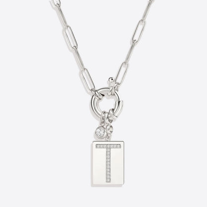 Collana con ciondolo iniziale Pave e catena a graffetta