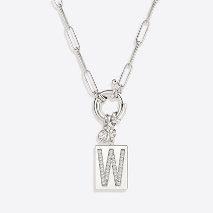 Collana con ciondolo iniziale Pave e catena a graffetta