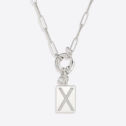 Collana con ciondolo iniziale Pave e catena a graffetta