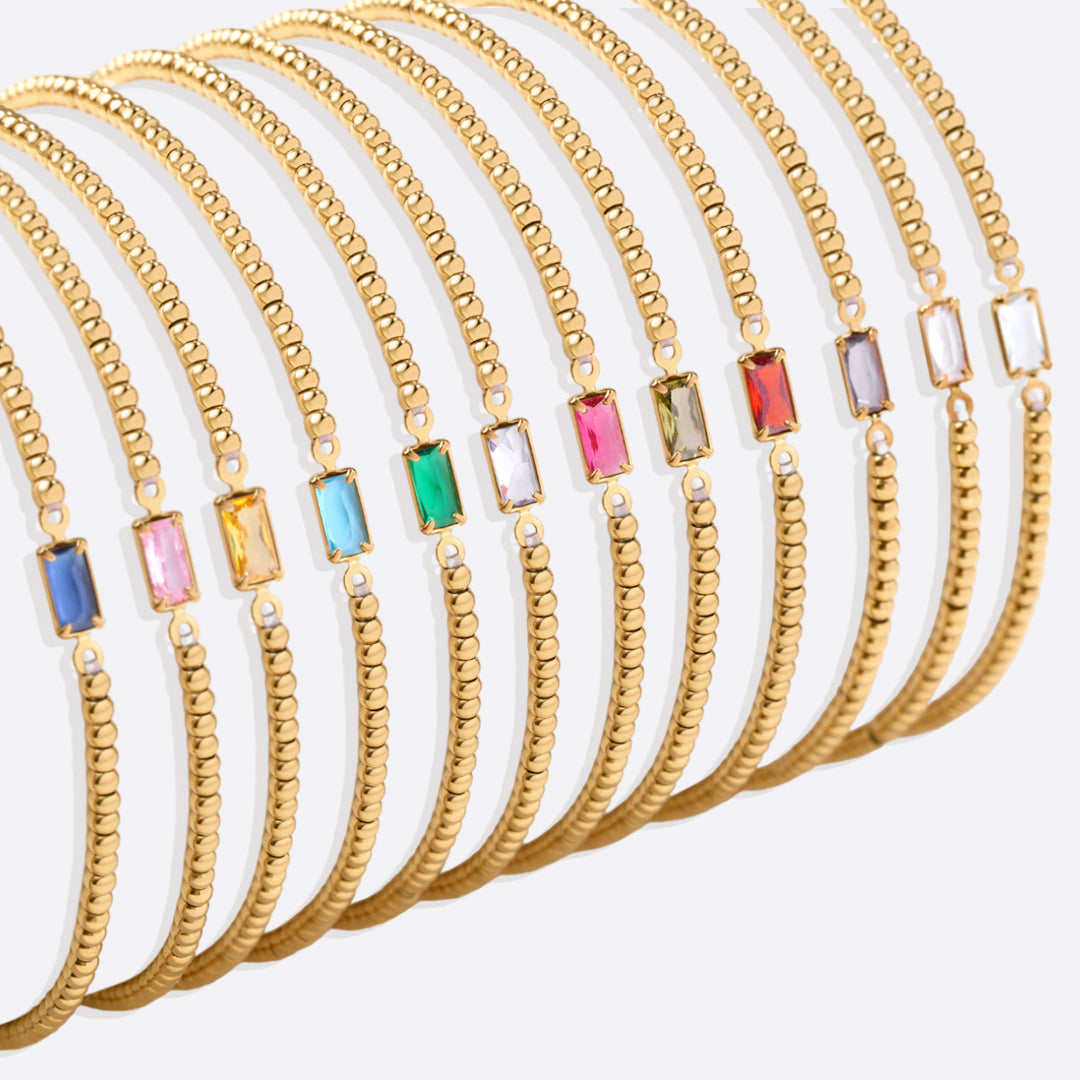 Bracciale con Pietra di Nascita e Perline Dorate