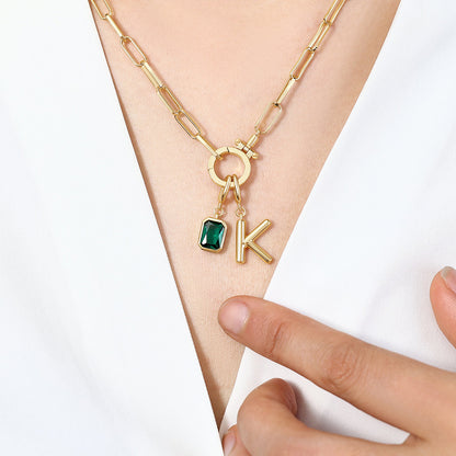 Collana Fermacarte Verde Menta con Iniziale e Ciondolo Pietra di Nascita