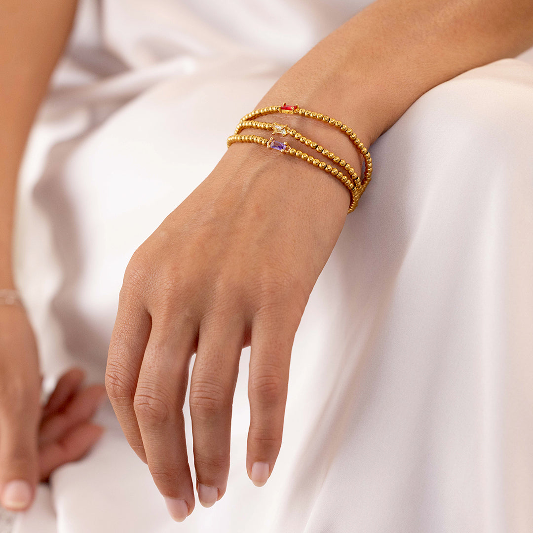 Bracciale con Pietra di Nascita e Perline Dorate