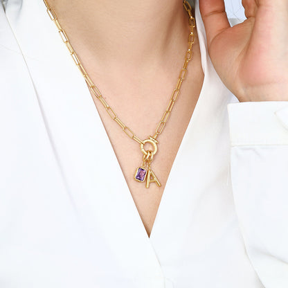 Collana Fermacarte Verde Menta con Iniziale e Ciondolo Pietra di Nascita